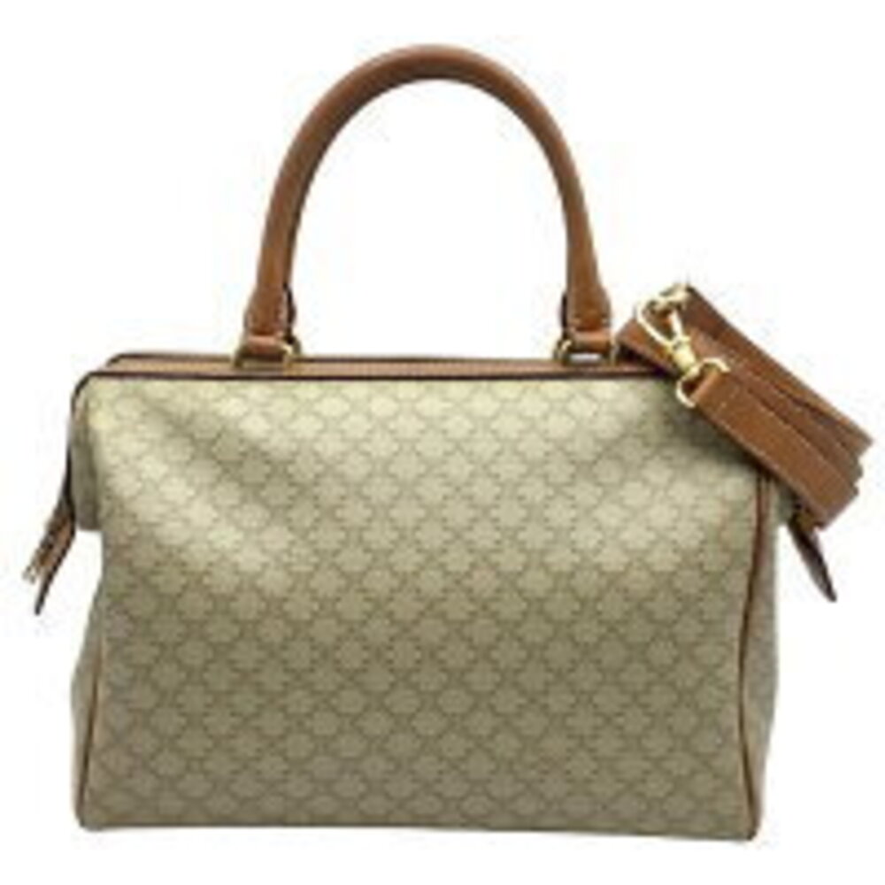 CELINE Macadam Boston Bag Handbag Leather Canvas Beige Brown